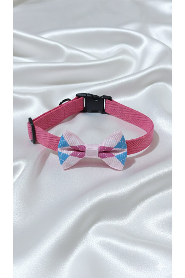 Pink Cat Collar with Bow Tie - Cat Collar with Adjustable Safety Buckle and Stylish Texture