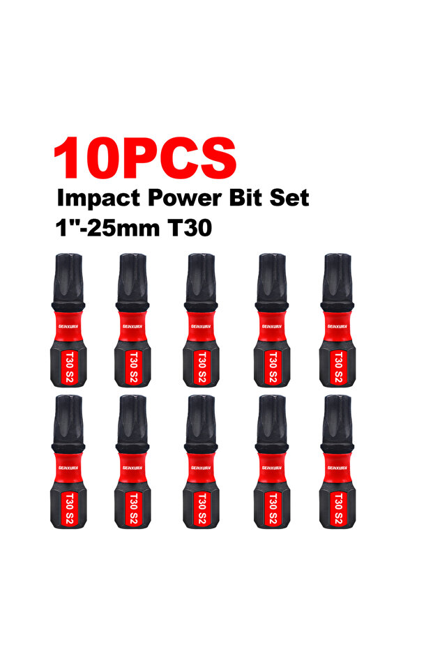 10PCS Geinxurn 1 In.Impact Tough Magnetic Power Bit Set,Torx Head Power Bits,S2 Alloy Steel Star T30