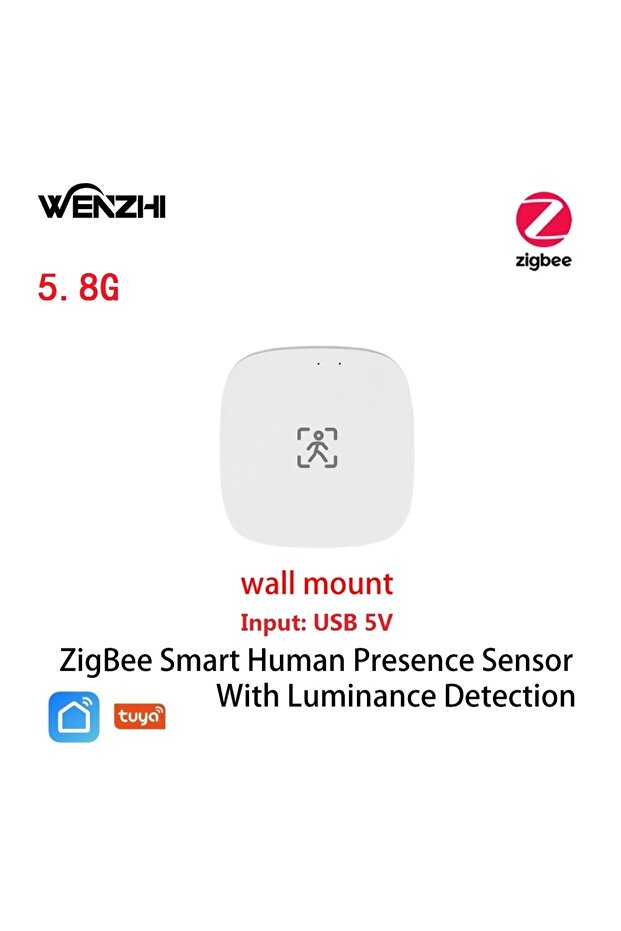 مستشعر حركة وجود الإنسان ZigBee 5.8G ZigBee Wifi MmWave مثبت على الحائط مع خاصية الكشف عن الإضاءة/المسافة 5