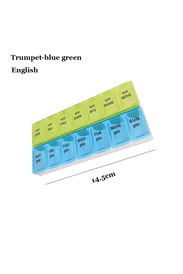 Trumpet-GREEN Weekly Pill Organizer 2 Times a Day Easy Fill & Open AM/PM Medicine Box 7 Day Vitamin