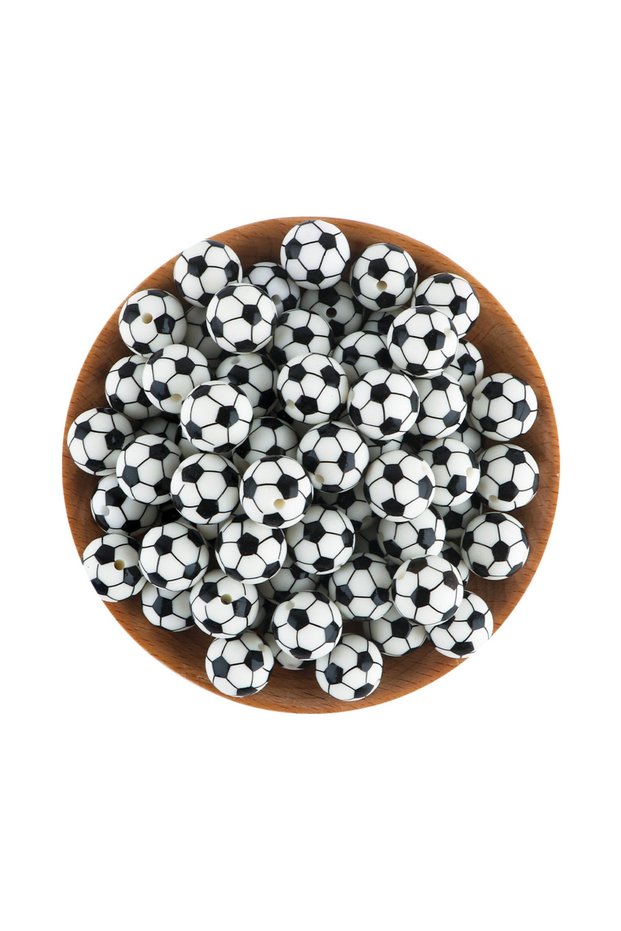 10pcs No.06 10Pcs Printed Silicone Beads 15MM Round Soccer Baseball Tennis Basketball Bead DIY Neckl