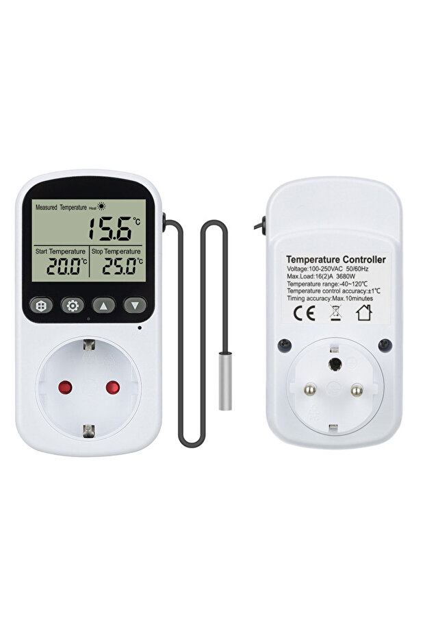 ترموستات رقمي قياسي أوروبي (قطعة واحدة) مزود بقابس كهربائي أوروبي، ومفتاح مؤقت للتحكم في درجة الحرارة، ومفتاح تحكم دقيق. - 1