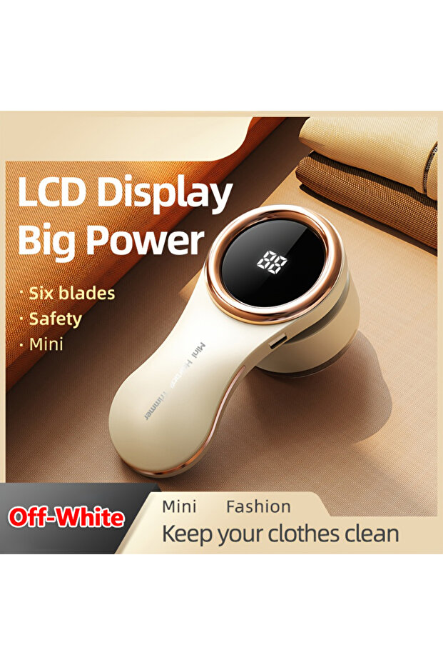Off-White Electric Lint Remover LCD Display USB Rechargeable Fabric Shaver Portable Clothes Fuzz Rem