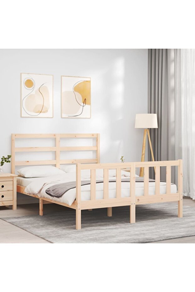 4FT Bed Frame with Headboard, Small Double, Solid Wood - 4