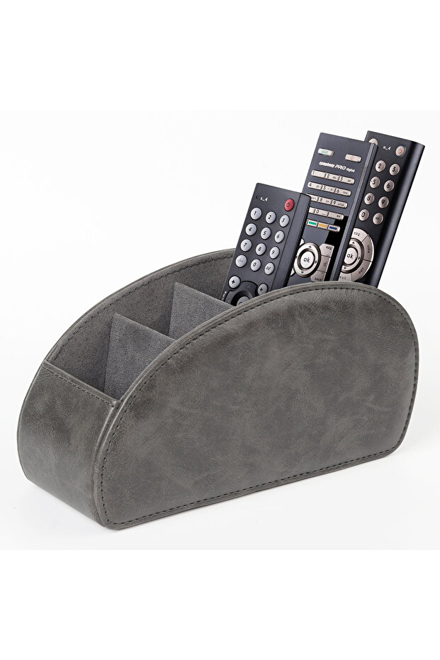 DARK GRAY PU Leather Remote Control Holder5Compartments,Multi-Device Organizer for TV/DVD/Blu-Ray,De