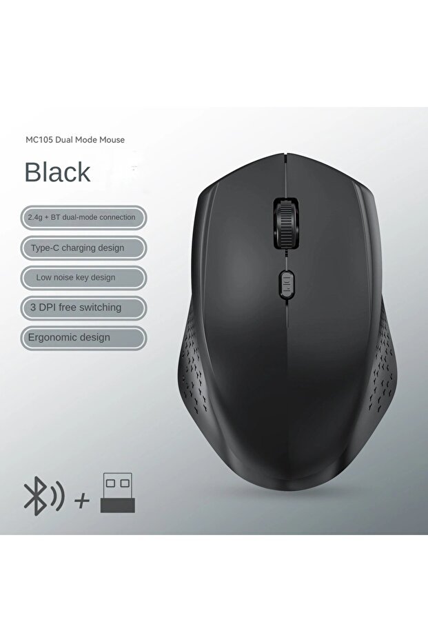 ماوس kebidumei 4Keys BT 2.4G أسود بستة أزرار، مريح، لاسلكي، يعمل بتقنية بلوتوث 2.4G، مزود ببطارية قابلة للشحن 400 مللي أمبير