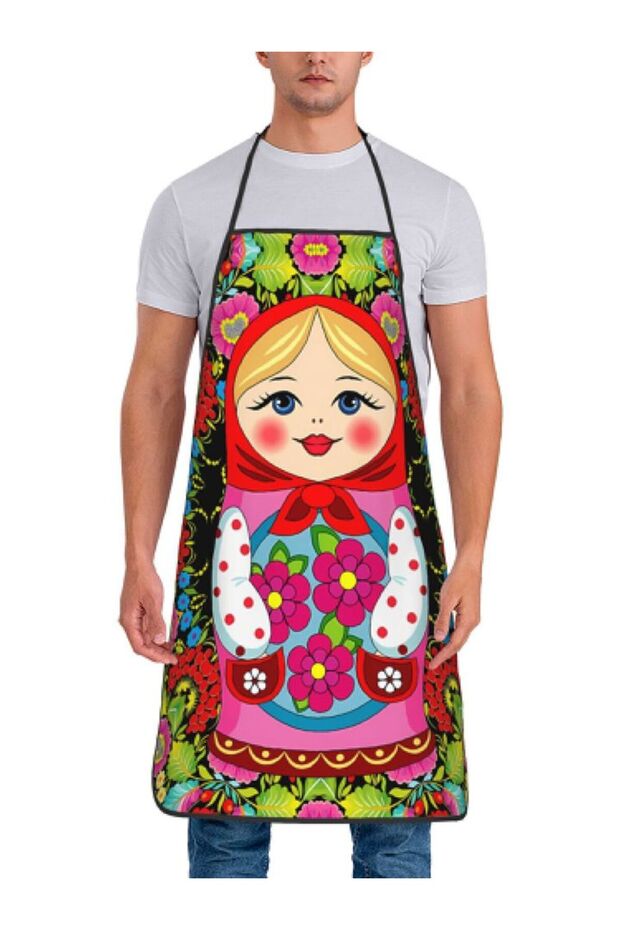 50X75cm 1 Russian Nesting Doll Print Apron - Retro Matryoshka Design with Floral & Traditional Motif