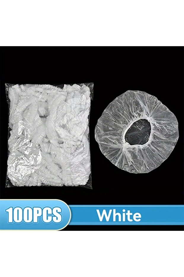 white 100pcs 50/100pcs Disposable Shower Cap Elastic Plastic Wrap Food Non-woven Shower Cap Waterpro