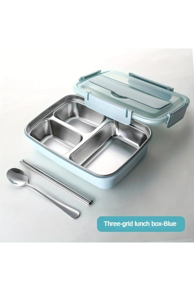 Blue Leak-Proof Stainless Steel Lunch Box With 3/4 Compartments - Durable, Easy-Clean Bento Containe