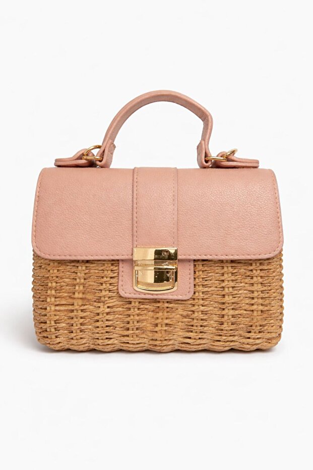 Wicker Women's Bag with Powder Cover – Gold Lock Hand & Shoulder Bag