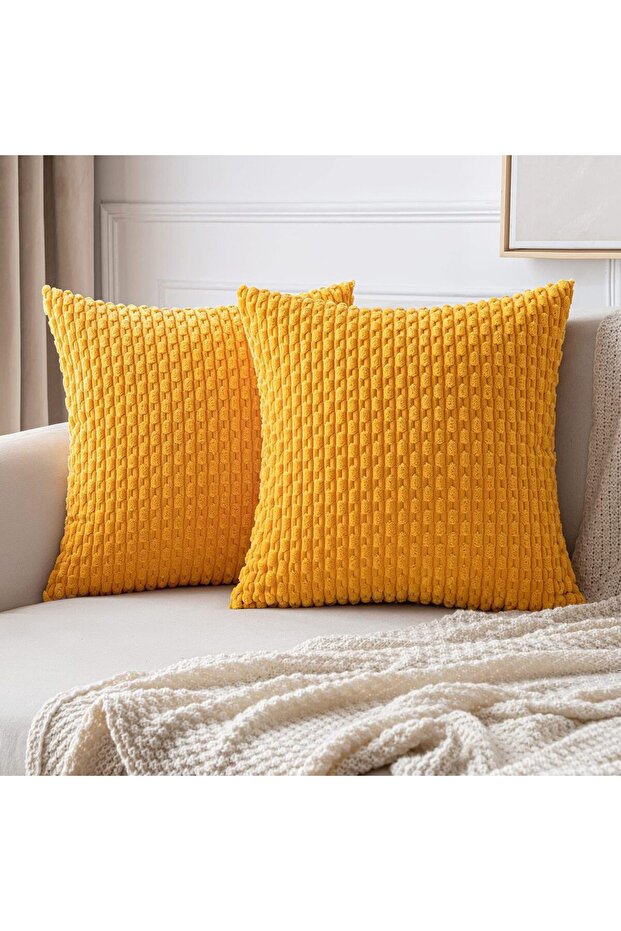 50x50CM 1Pcs Yellow Spring Decorative Throw Pillow Covers Farmhouse Boho Home Decor Striped Corduroy