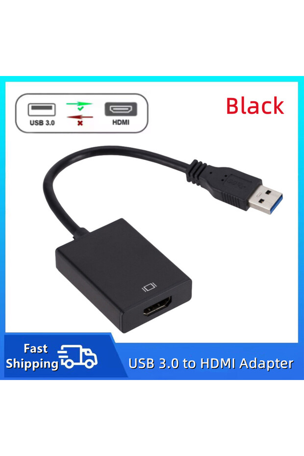 Black TABLLYUGE HD 1080P USB 3.0 To HDMI-Compatible Converter Audio Video Adapter Portable Cable for