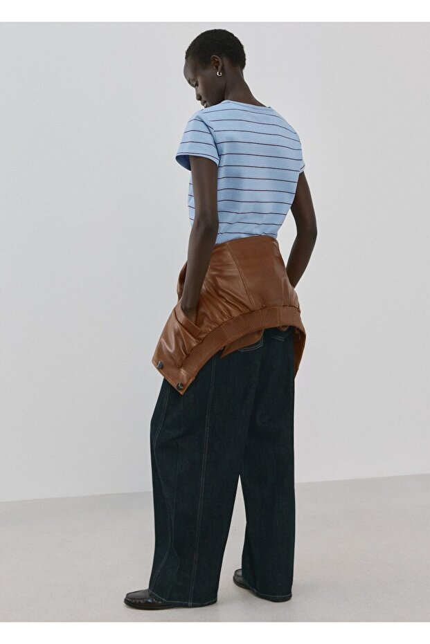 Pamuklu çizgili tişört - 4