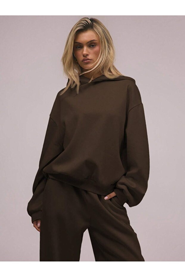 Women's Hooded Sweatshirt 3 Yarn 100% Organic Cotton Oversize Fit Unprinted