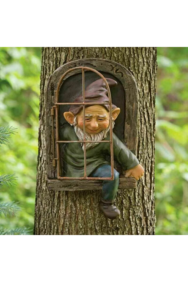 B Naughty Garden Statue Elf Go Out Tree Hug Gnome Statue Elf Out The Door Window Tree Hugger Home Y.