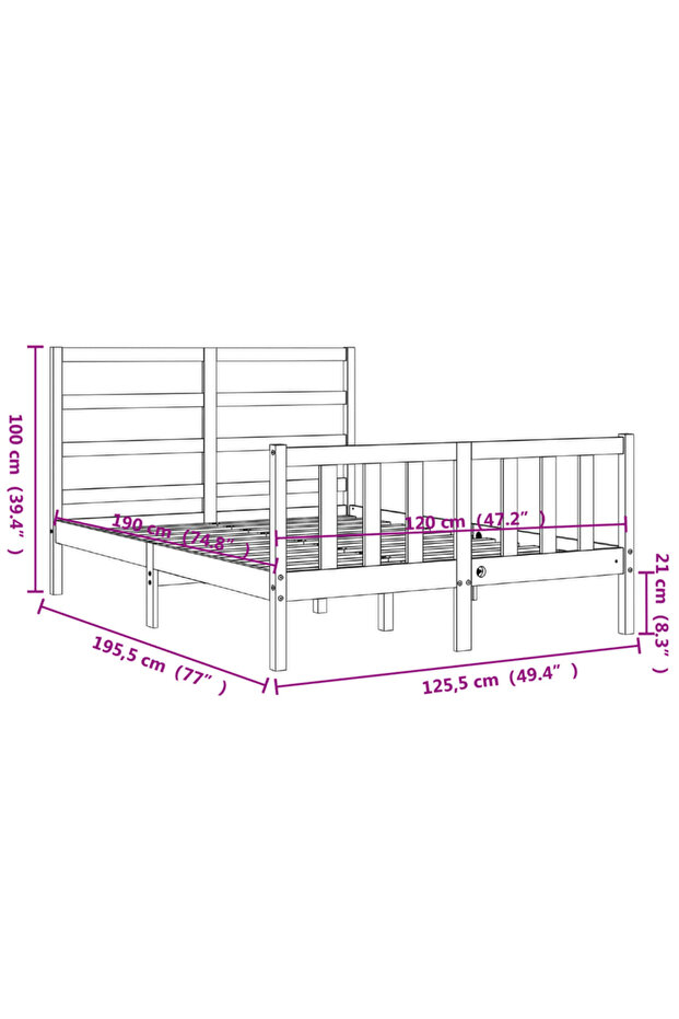 4FT Bed Frame with Headboard, Small Double, Solid Wood - 8