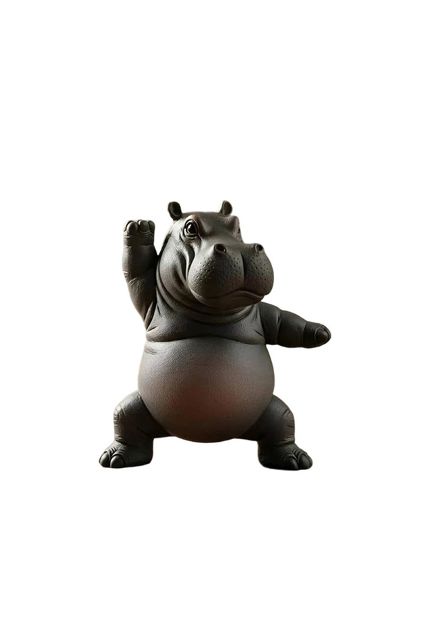 A5 Yoga Master Hippo Statue Handcrafted Resin Hippopotamus Figurine Hippo Figurine Yoga Statue Medit