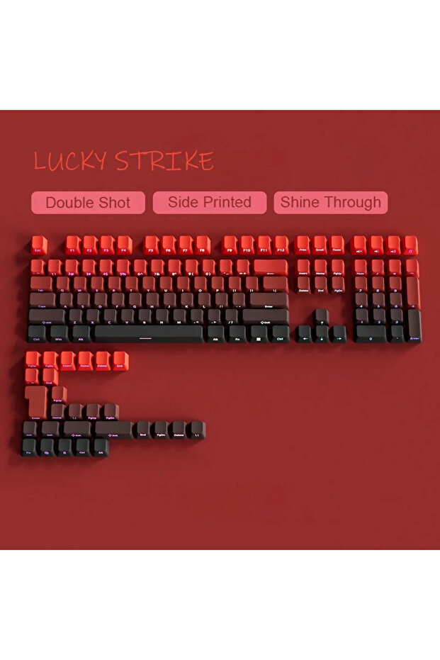 مجموعة أغطية مفاتيح Lucky Red 2026 متدرجة الألوان من PBT مزدوجة الحقن مع طباعة جانبية وإضاءة خلفية، أغطية مفاتيح OEM