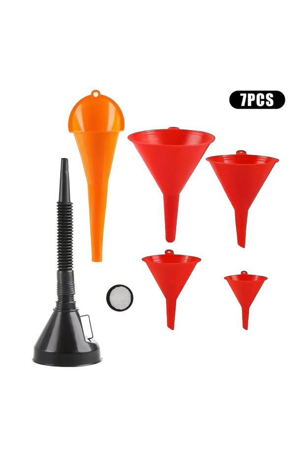 7pcs Automotive Plastic Funnel Set Wide Mouth Fuel and Oil Multi-use Flexible Right Angle Funnels fo