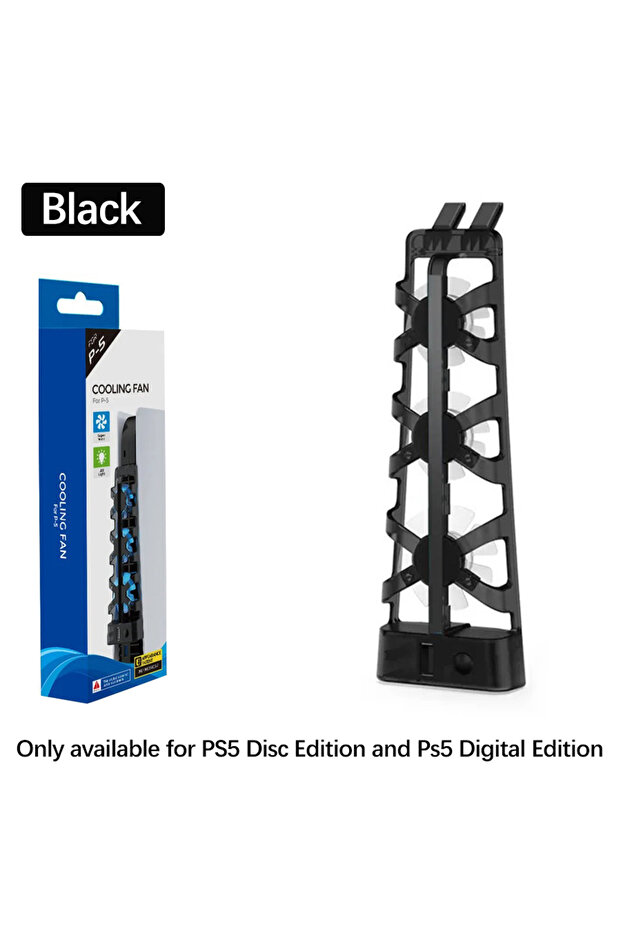 Black For PS5 Both Disc/Digital Editions Cooling Fan with LED Light for PS5 Both Disc/ Digital Editi
