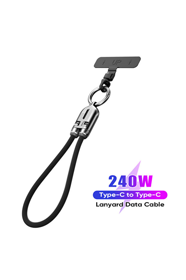 Type-C to Type-C Black 30cm 240W Mobile Charging Cable Wrist Strap Charging Cable Type-C to USB-C 5A