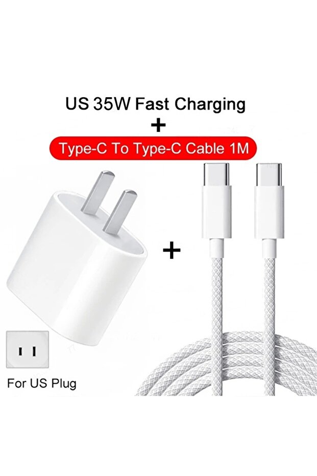 US 2IN1 (15 Series) PD 35W Fast Charger For iPhone 11 12 13 14 15 Pro Max Fast Charging Cable For iP
