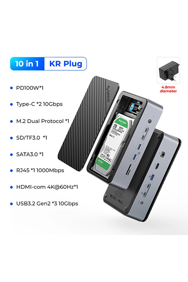 Orico KR Plug ORICO 10 in 1 Docking Station Deck with Dual M.2 NVME SSD Case 3.5 Hard Drive Enclosur