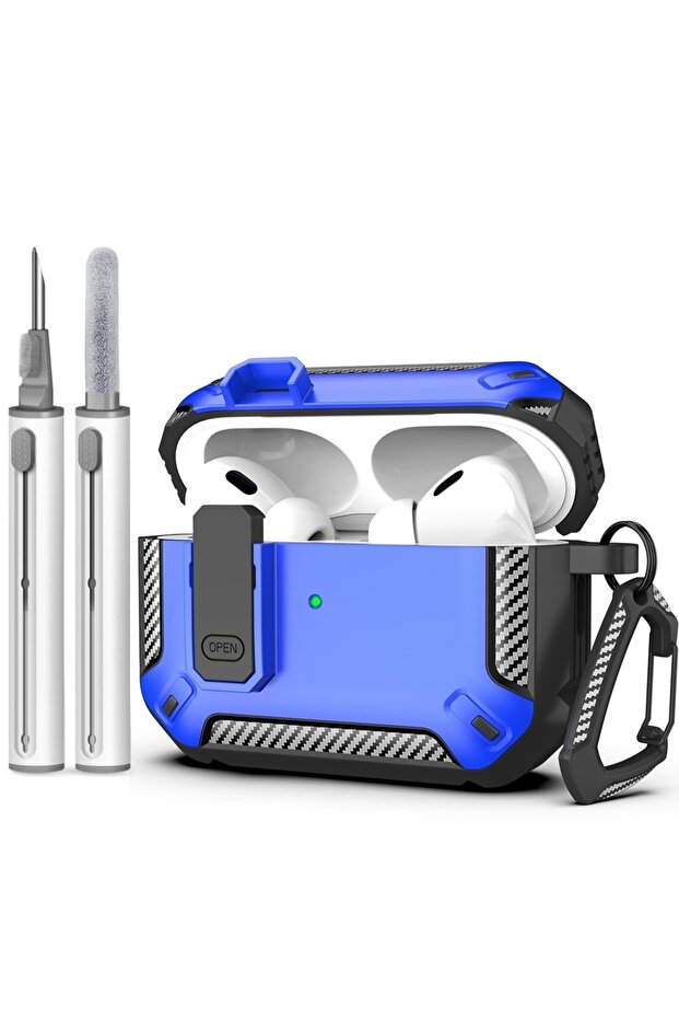 غطاء حماية صلب مقاوم للصدمات لسماعات AirPods Pro 3 باللون الأزرق مع قفل آمن