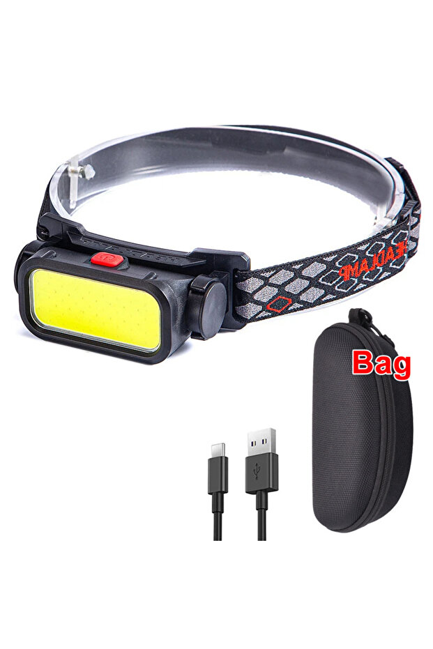 مصباح رأس LED قوي بتقنية COB من XIWANGFIRE، قابل لإعادة الشحن عبر منفذ USB، مزود بأربعة أوضاع إضاءة.