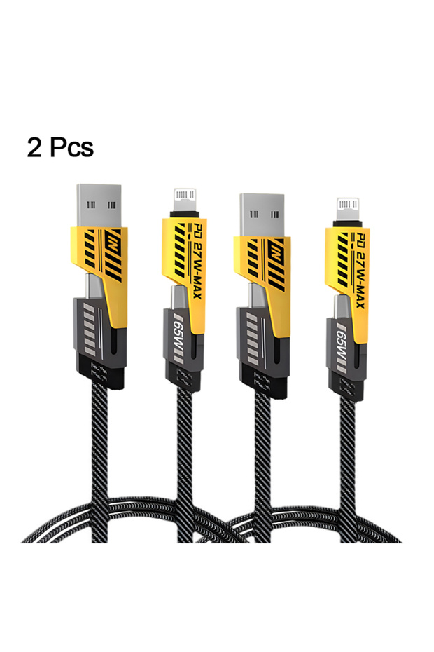 كابل بيانات متعدد الوظائف 4 في 1 (قطعتان) للشحن السريع الفائق PD27W مع منفذين Type-C بقوة 65 واط ومنفذ Lightning