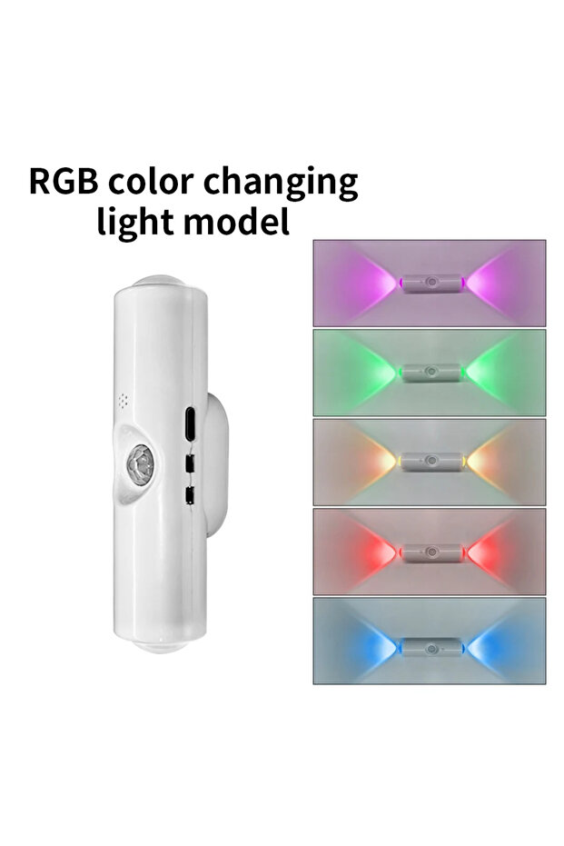 مصباح ليلي LED RGB بسبعة ألوان، قطعة واحدة، برأسين، ضوء غروب الشمس، مستشعر حركة، مصباح يُوضع أسفل الخزانة، منفذ USB