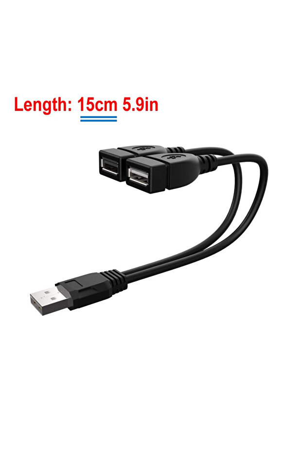 كابل تمديد متعدد الوظائف USB من 1 إلى 2 بطول 15 سم - قطعة واحدة، للهواتف والأجهزة اللوحية والهواتف المحمولة