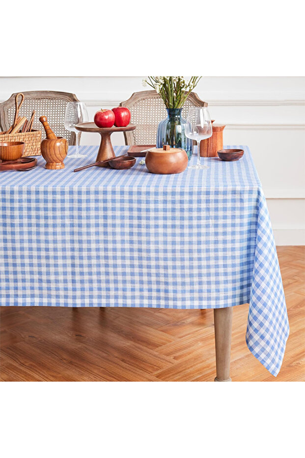 140X180Cm 1 Piece Set, Modern Simple Blue Small Plaid Tablecloth, Japanese and Korean Style Minimali