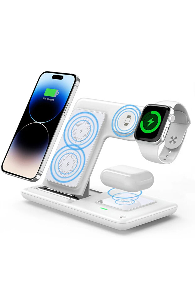 VIKEFON WHITE1 Foldable 3 in 1 Wireless Charging Station for iPhone 17 16 15 14 13 12 Pro Max iWatch