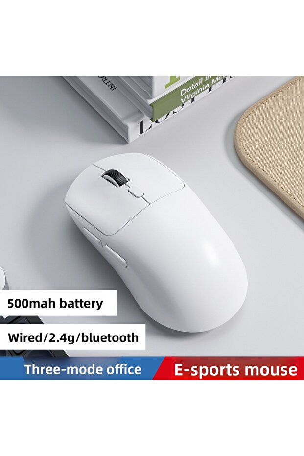 WHITE 2.4G Wireless Mouse 6 Buttons Professional Optical Wireless 6400 DPI Mouse Rechargeable Mouse