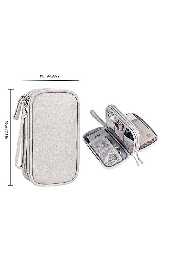 1Pc Dark gray Portable Travel Digital Storage Bag - USB Cable Organizer Headset Charger Case in Grey