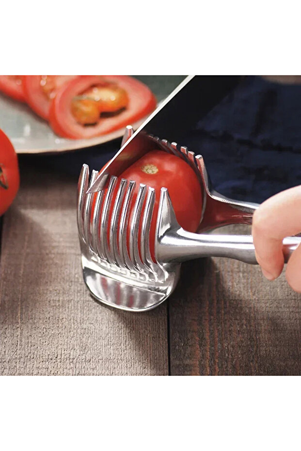 1pc aluminium alloy Potato Gadget Handheld Tomato Slicer Bread Clip Fruit Vegetable Cutting Lemon S