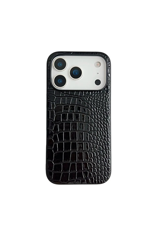 جراب جلد صناعي بنقشة جلد الثعبان الأسود بنمط جلد الثعبان مطبوع بنقشة الفهد جلد iPhone 17 Pro Max - 1