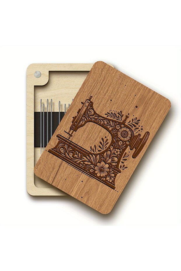 Chocolate Sewing Machine Needle Box - Magnetic Wood Case Holder for Needles, Storage Organizer Trave