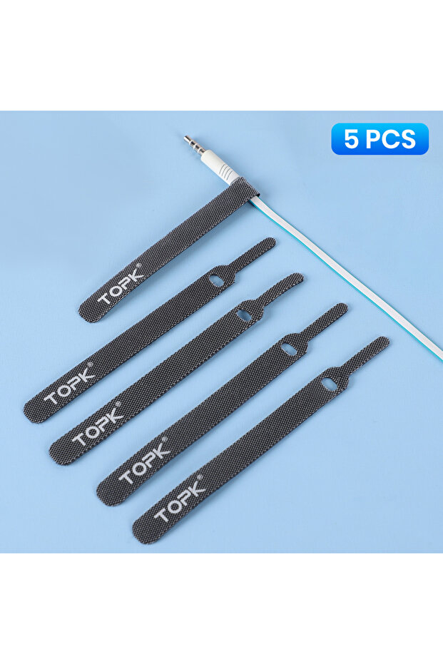5pcs TOPK Reusable Releasable Cable Ties - Nylon Loop Hoop Tape StrapsMulti-Scene Wire Management fo
