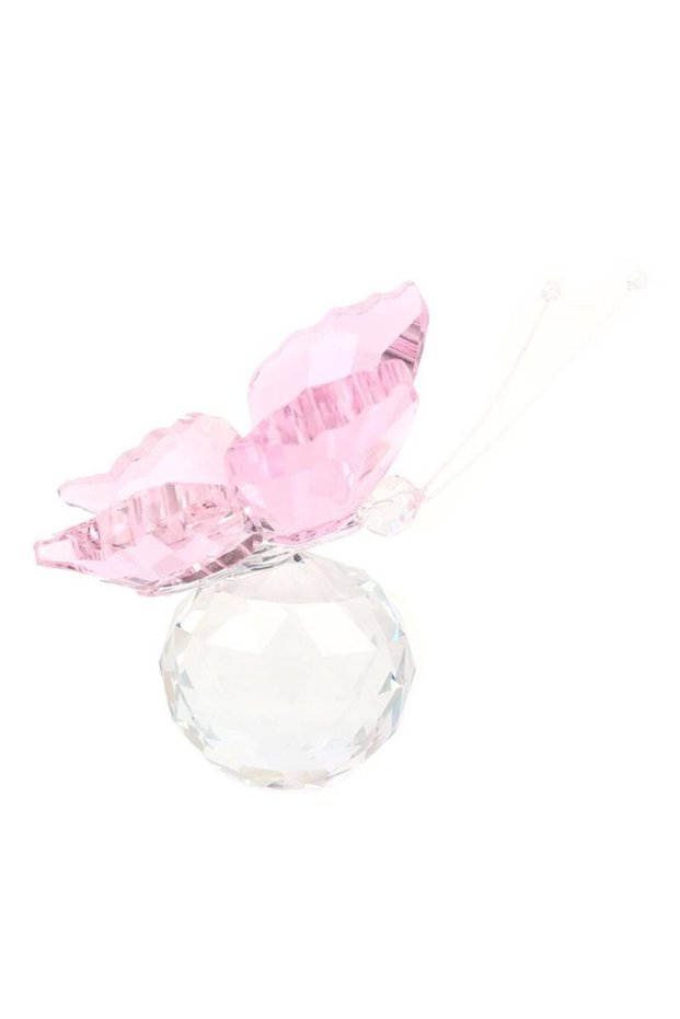 Pink Crystal Butterfly with Ball Figurine Home Wedding Decoration Glass Craft Collection Paperweight