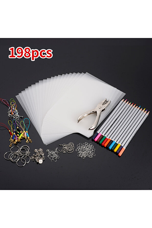 198Pcs Heat Shrink Plastic Sheets Set Shrinky Art Film Paper Sheet Kit DIY Keychain Ornaments Creati