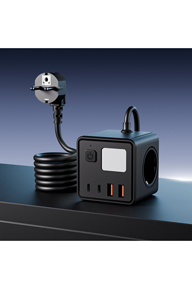 black 1 EU 8-in-1 power socket, with 1.5-meter extension cord power board, 3 AC sockets & 2 USB & 2