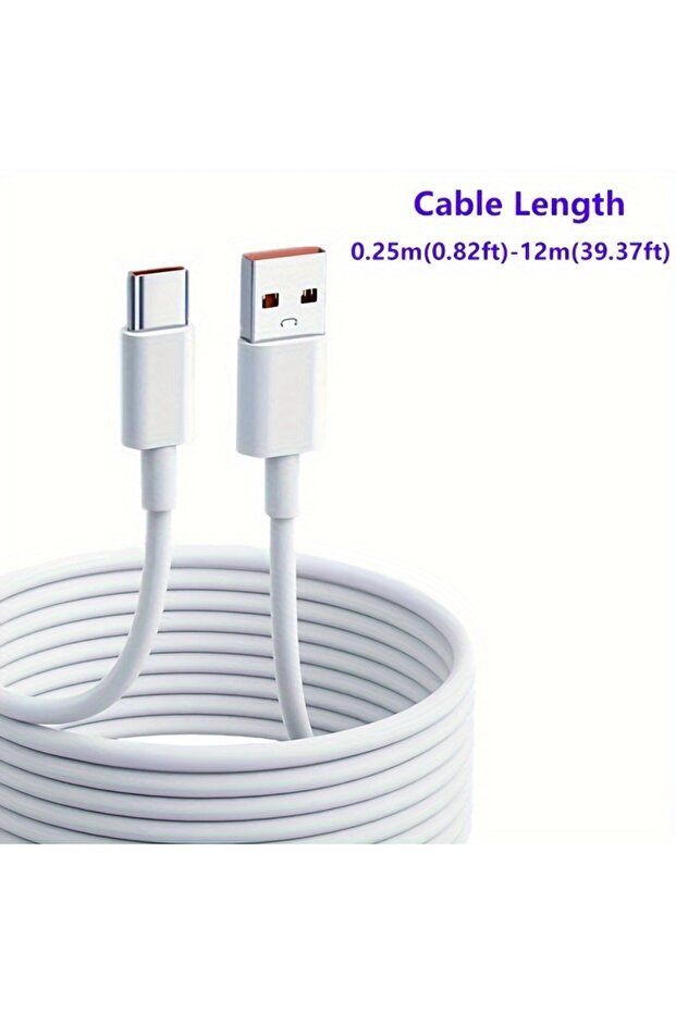 كابل شحن سريع USB-C أبيض طويل جدًا بطول 5 متر لهواتف S24 S23 S22 13 Redmi Honor A