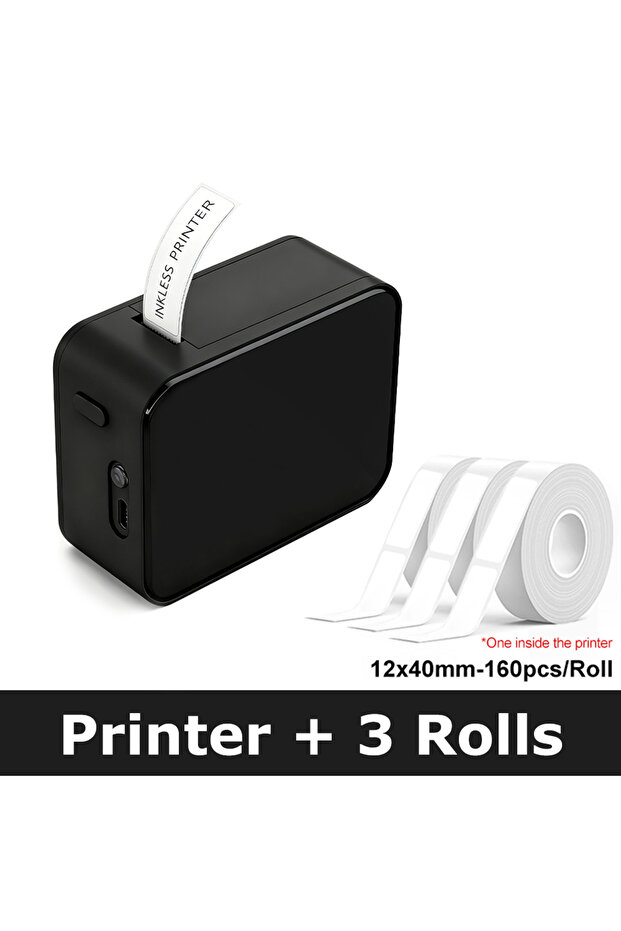 Black Add 2 Rolls Marklife P15 Portable Thermal Printer Mini Label Printer Maker Inkless Self-adhesi