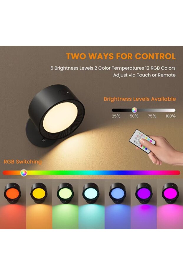 2 pieces 9 Colors 360° Rotation Wall Lamp Mounted Night Lights RGB LED Up Down Remote Rechargeable W