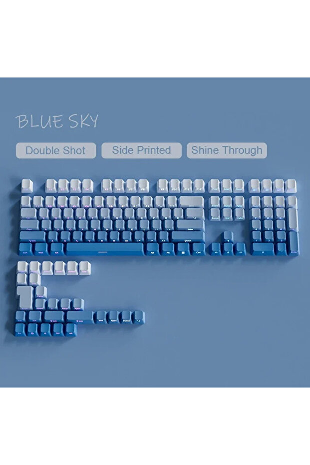 أغطية مفاتيح PBT مزدوجة الحقن بتصميم Cherry، مطبوعة جانبياً بتدرج أزرق سماوي، 136 مفتاحًا لـ Cherry