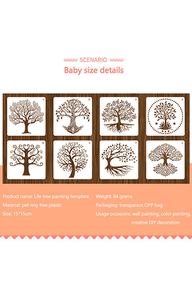 One Size 12Pcs Reusable Tree Stencils Set Tree Of Life Stencil Wood Airbrush Drawing Templates Craft