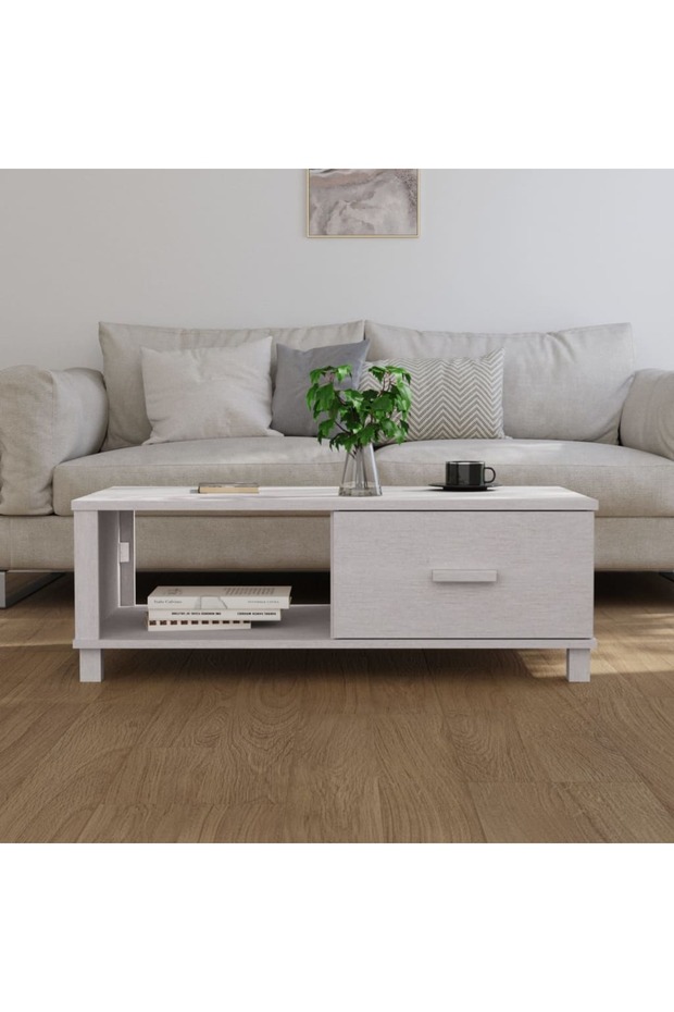 Coffee table, white, 100x55x35 cm, solid pine wood - 3