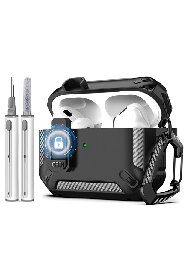 غطاء حماية صلب مقاوم للصدمات لسماعات AirPods Pro 3 باللون الأسود مع قفل آمن